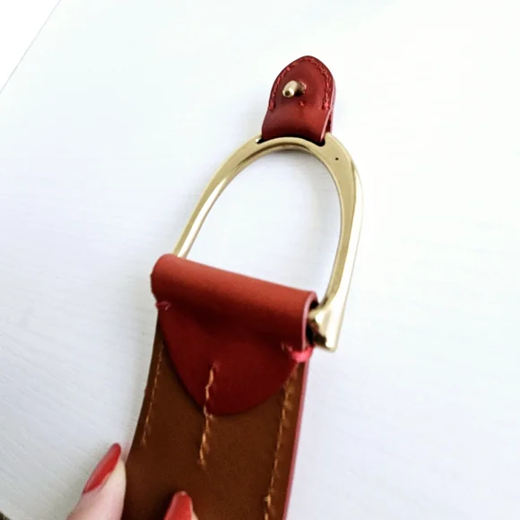 RL COLLECTION Red Leather Belt Lauren Ralph Lauren Logo Reversible Crosshatch Leather Belt  main image 4